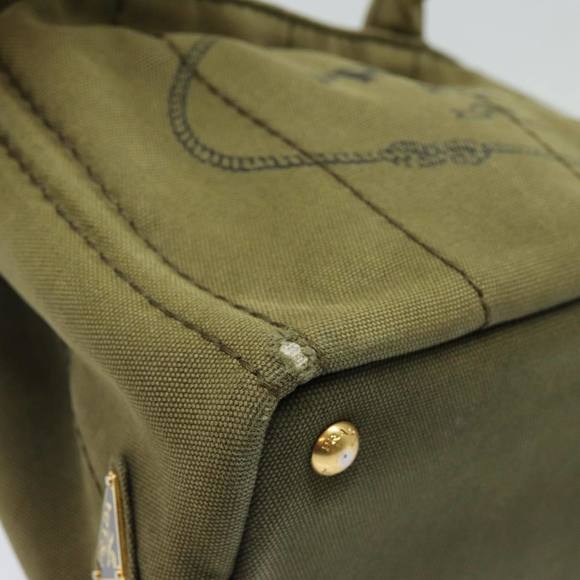 PRADA Canapa PM Hand Bag Canvas 2way Khaki Gold Auth 84641 - Picture 10 of 16